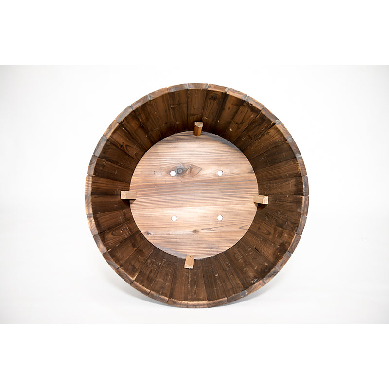 Real Wood Products 16 in. H X 24.8 in. W X 26 in. D Wood Half Whiskey Barrel Planter Brown