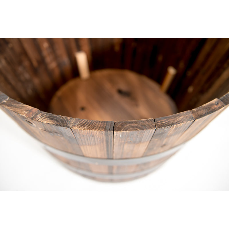 Real Wood Products 16 in. H X 24.8 in. W X 26 in. D Wood Half Whiskey Barrel Planter Brown