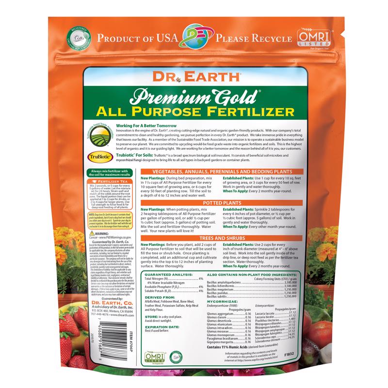 Dr. Earth Premium Gold All Purpose Organic Flowers/Fruits/Vegetables All Purpose Fertilizer 4 lb