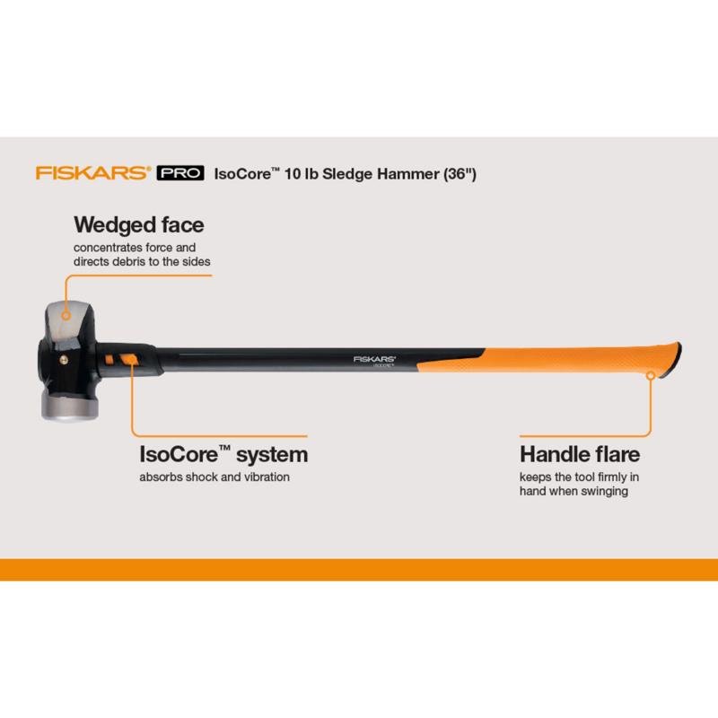Fiskars IsoCore 10 lb Steel Sledge Hammer 36 in. Fiberglass Handle