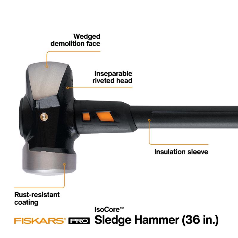 Fiskars IsoCore 10 lb Steel Sledge Hammer 36 in. Fiberglass Handle