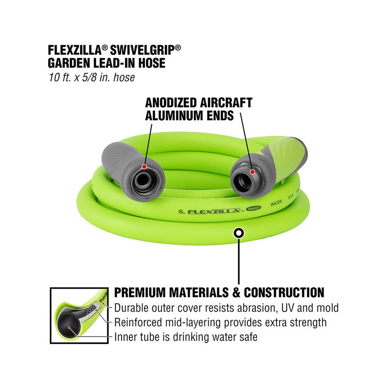 Legacy Flexzilla SwivelGrip 5/8 in. D X 10 ft. L Heavy Duty Premium Grade Garden Hose