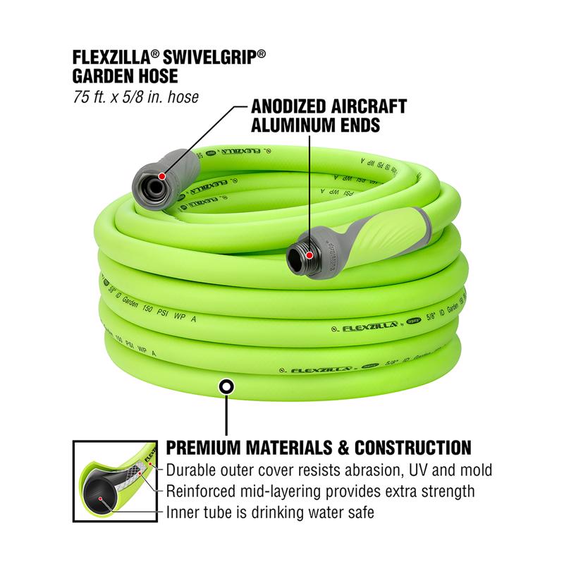 Legacy Flexzilla SwivelGrip 5/8 in. D X 75 ft. L Heavy Duty Premium Grade Garden Hose