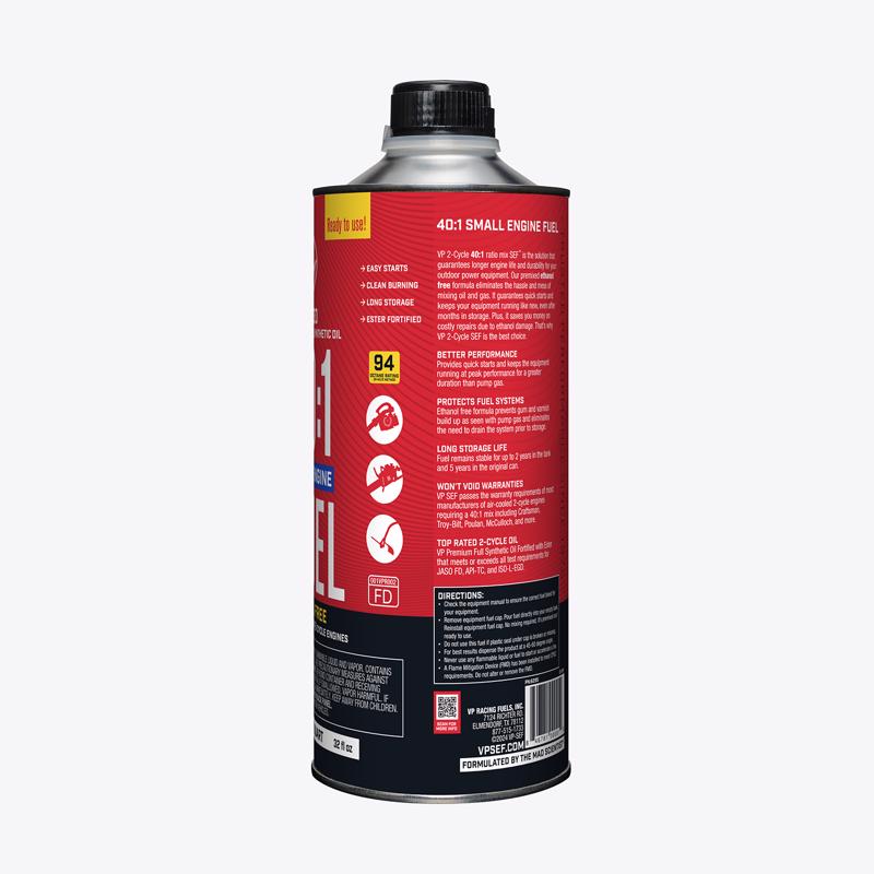 VP Racing Fuels Small Engine Ethanol-Free 2-Cycle 40:1 Pre-Mixed Fuel 1 qt