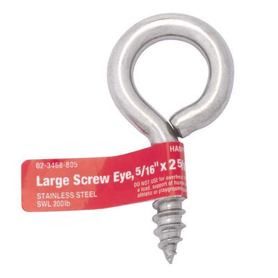 Hampton 11/32 in. D X 2-5/8 in. L Polished Stainless Steel Screw Eye 200 lb. cap.