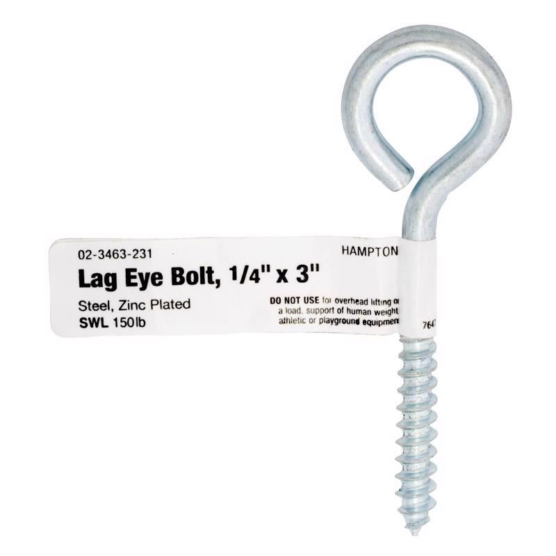 Hampton 1/4 in. X 3 in. L Zinc-Plated Steel Lag Thread Eyebolt