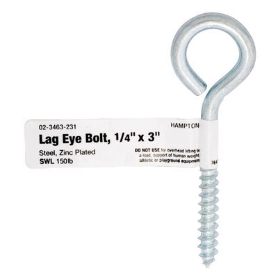 Hampton 1/4 in. X 3 in. L Zinc-Plated Steel Lag Thread Eyebolt