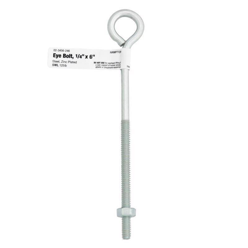 Hampton 1/4 in. X 6 in. L Zinc-Plated Steel Eyebolt Nut Included