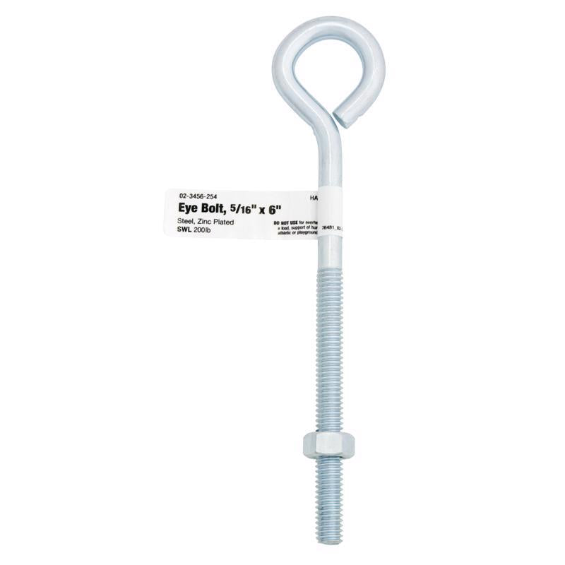 Hampton 5/16 in. X 6 in. L Zinc-Plated Steel Eyebolt Nut Included