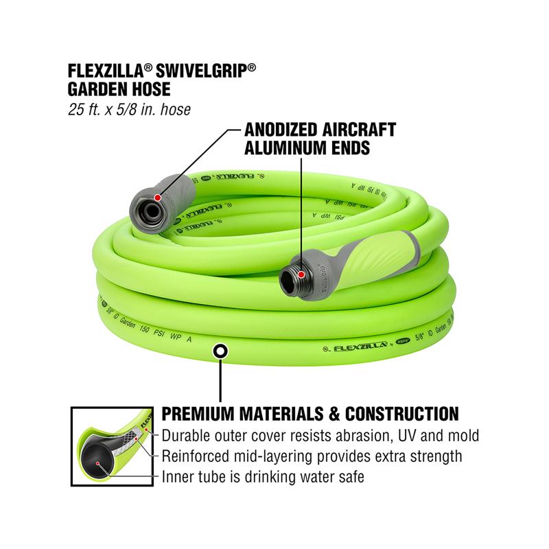 Legacy Flexzilla SwivelGrip 5/8 in. D X 25 ft. L Heavy Duty Premium Grade Garden Hose
