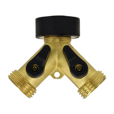Gilmour Brass Threaded Male Y-Hose Connector with Shut Offs