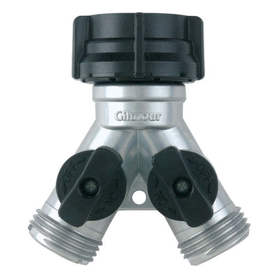 Gilmour Zinc Threaded Male Y-Hose Connector with Shut Offs