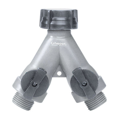 Gilmour Polymer Threaded Male Y-Hose Connector with Shut Offs