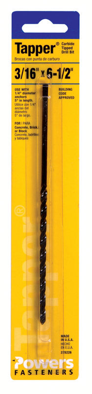 HILLMAN Tapper 3/16 in. X 6-1/2 in. L Carbide Tipped Drill Bit Straight Shank