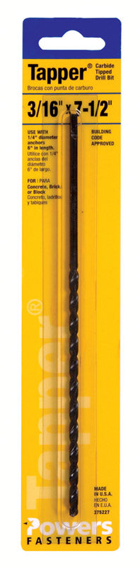 HILLMAN Tapper 3/16 in. X 7-1/2 in. L Carbide Tipped Drill Bit Straight Shank