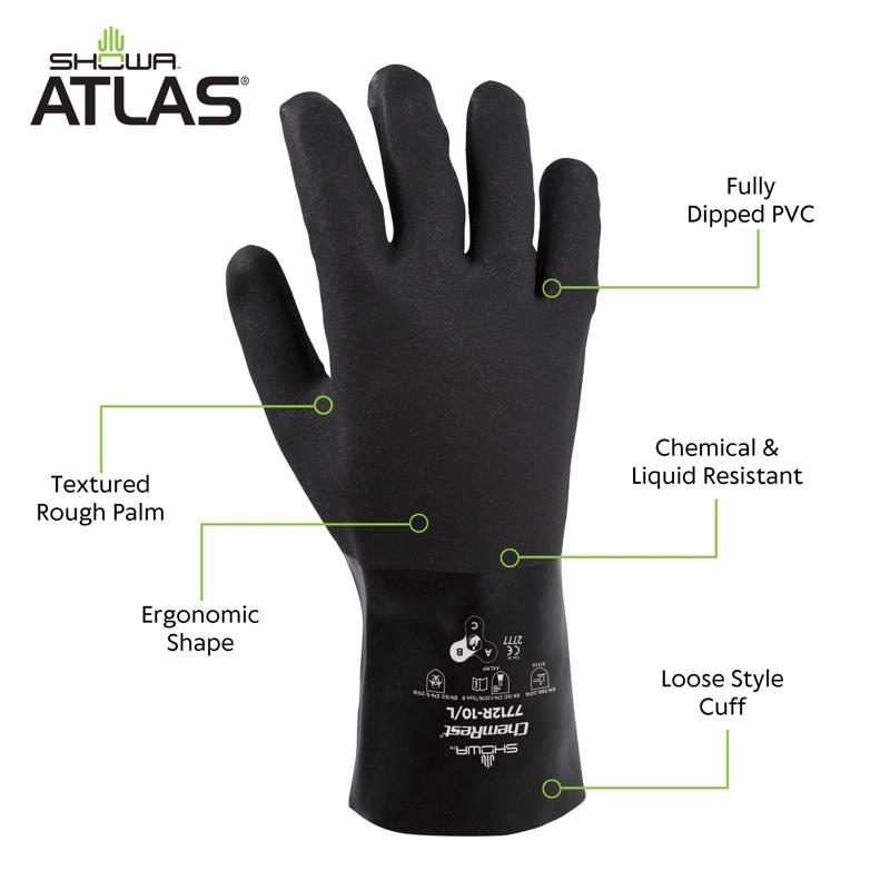 Atlas Unisex Indoor/Outdoor Gaunlet Chemical Gloves Black L 1 pair