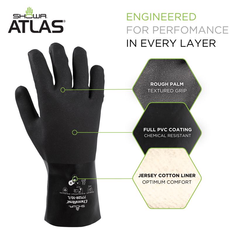 Atlas Unisex Indoor/Outdoor Gaunlet Chemical Gloves Black L 1 pair