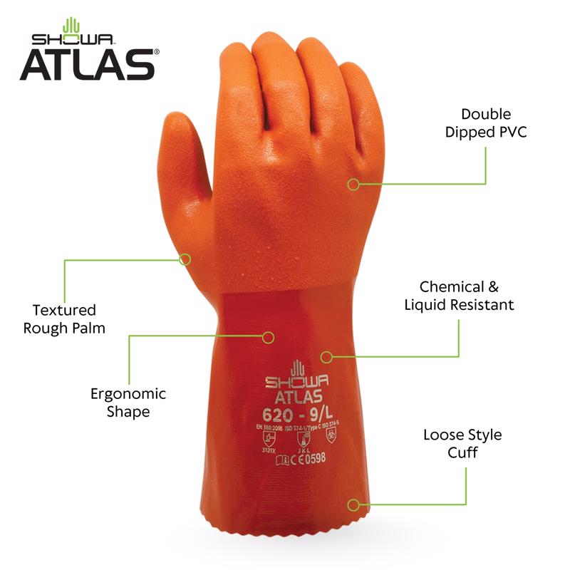 Atlas Unisex Indoor/Outdoor Chemical Gloves Orange L 1 pair