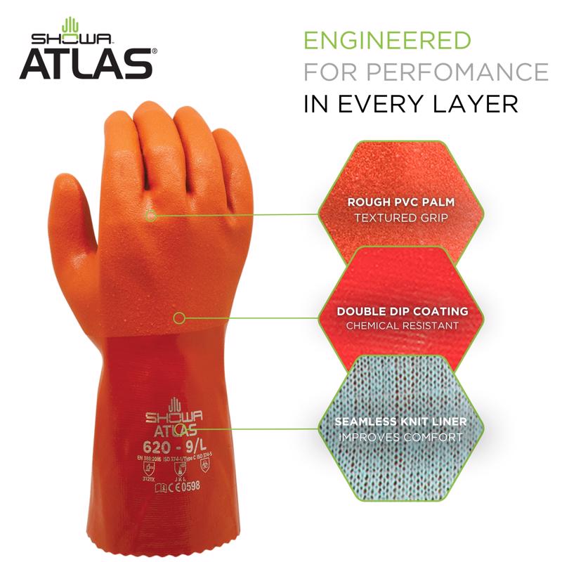 Atlas Unisex Indoor/Outdoor Chemical Gloves Orange L 1 pair