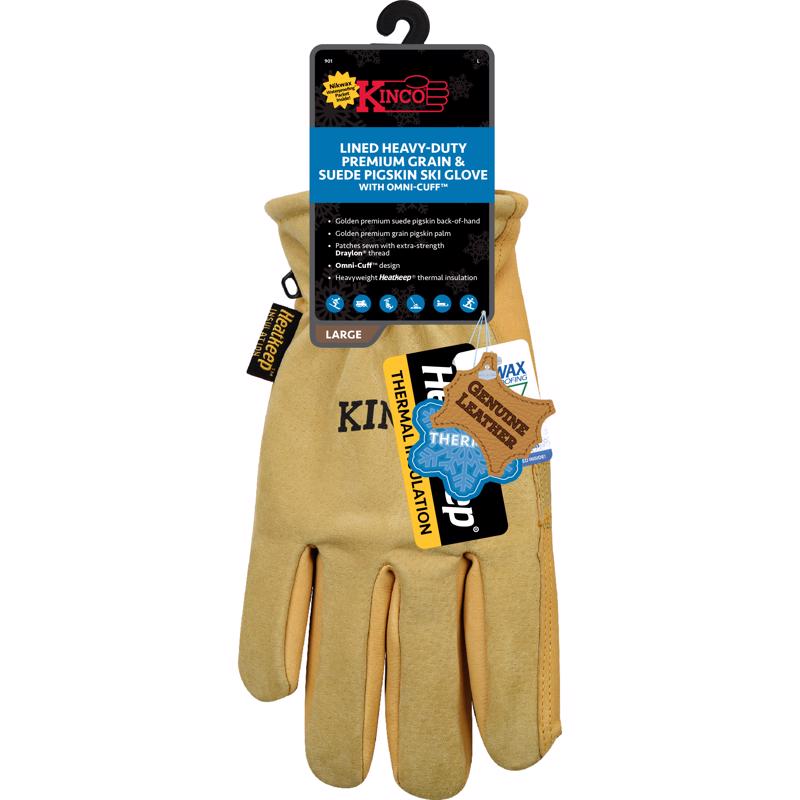 Kinco L Pigskin Leather Cold Weather Black/Gold Ski Gloves