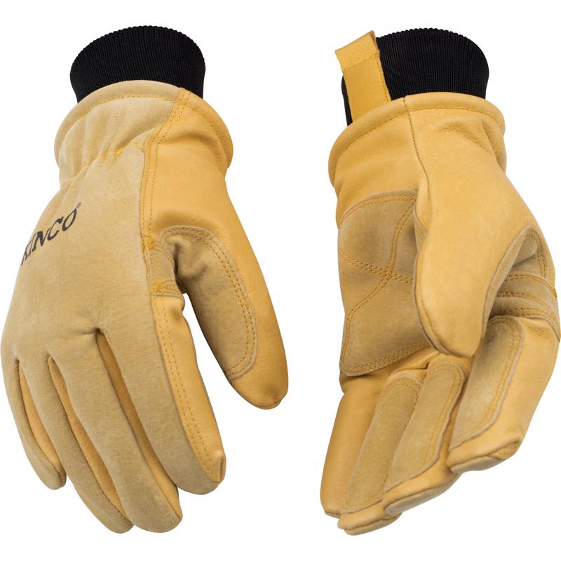 Kinco L Pigskin Leather Cold Weather Black/Gold Ski Gloves