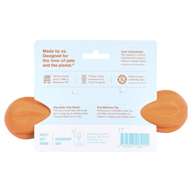 West Paw Zogoflex Orange Plastic Hurley Bone Chew Dog Toy Large