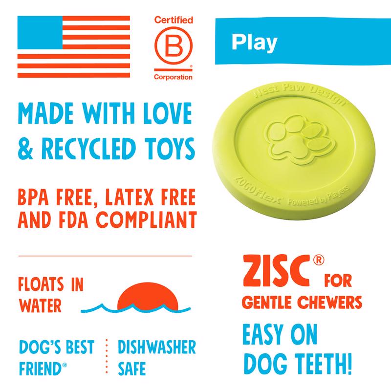 West Paw Zogoflex Blue Plastic Zisc Disc Frisbee Large