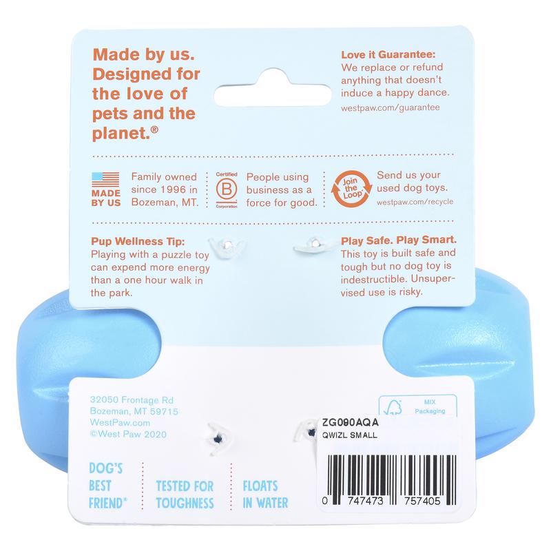 West Paw Zogoflex Blue Plastic Qwizl Dog Treat Toy/Dispenser Small