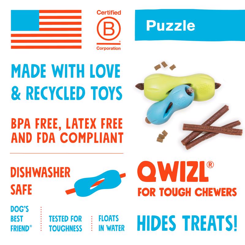 West Paw Zogoflex Blue Plastic Qwizl Dog Treat Toy/Dispenser Small