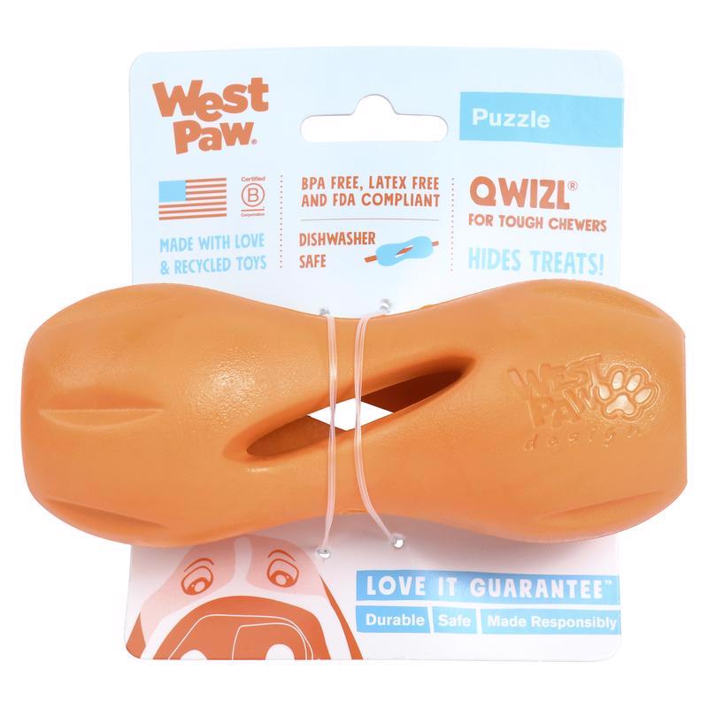 West Paw Zogoflex Orange Plastic Qwizl Pet Toy Small