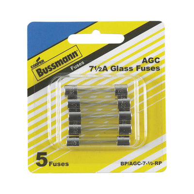 Bussmann 7.5 amps AGC Clear Glass Tube Fuse 5 pk