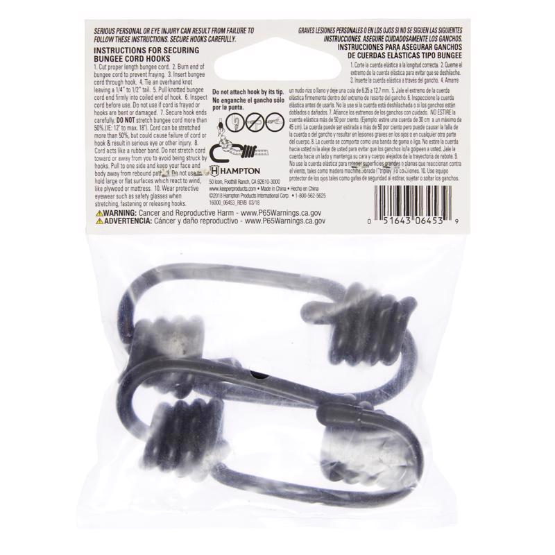 Keeper Black Bungee Cord Hooks 3 in. L X 1/4 to 5/16 in. 4 pk