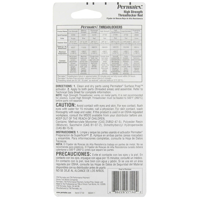 Permatex High Strength Threadlocker Liquid 1.22 fl. oz.