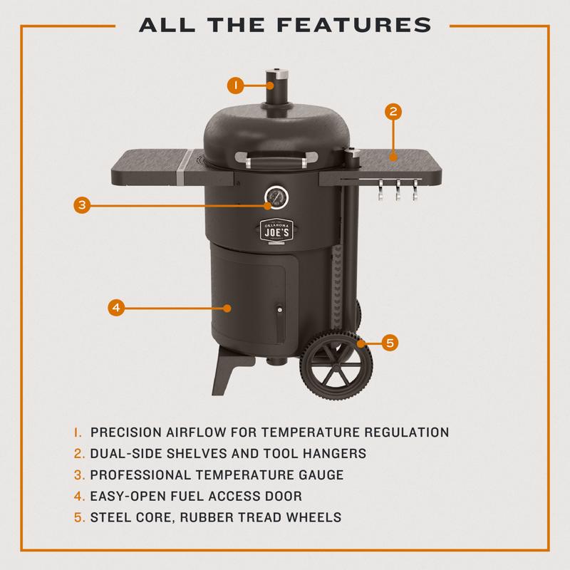 Oklahoma Joe's Bronco Charcoal/Wood Drum Smoker Black