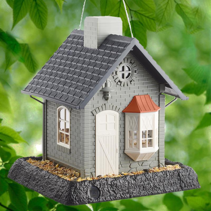 North States Village Wild Bird 5 lb Plastic Bayside Cottage Hopper Bird Feeder 4 ports