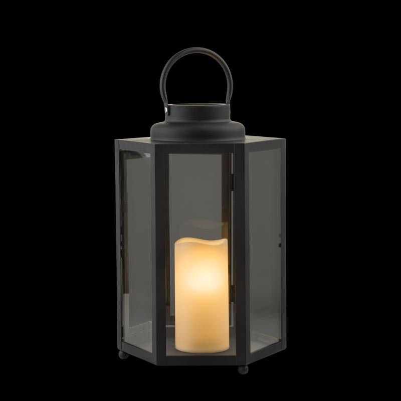 Alpine 14 in. Glass/Plastic Decorative Black Flameless Lantern