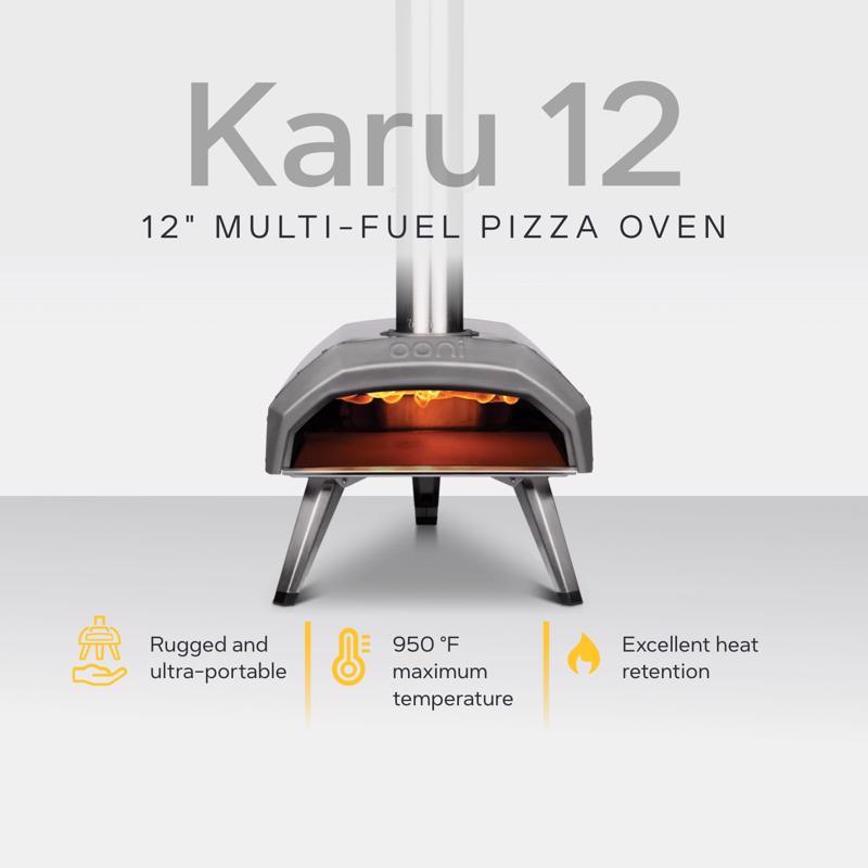 Ooni Karu 12 Charcoal/Wood Chunk Outdoor Pizza Oven Silver