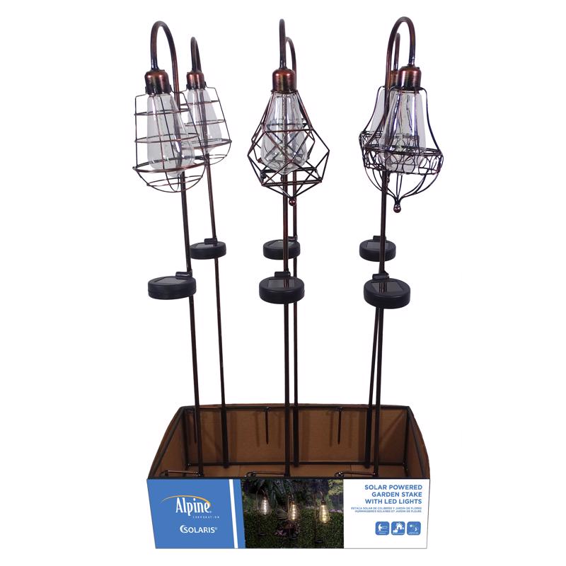 Alpine Solalris Bronze Glass/Iron 33 in. H Edison Bulb Solar Garden Stake