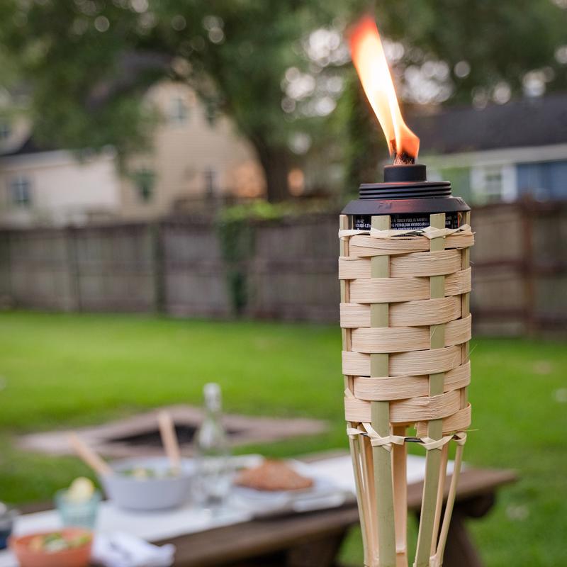 TIKI Easy Pour Brown Bamboo 57 in. Classic Weave Outdoor Torch
