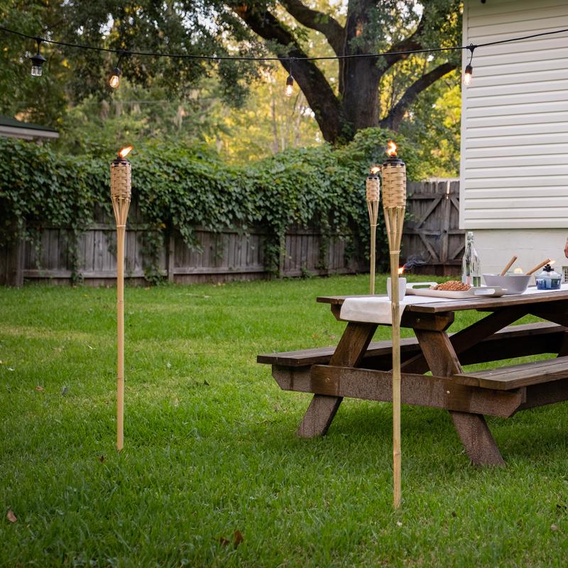 TIKI Easy Pour Brown Bamboo 57 in. Classic Weave Outdoor Torch