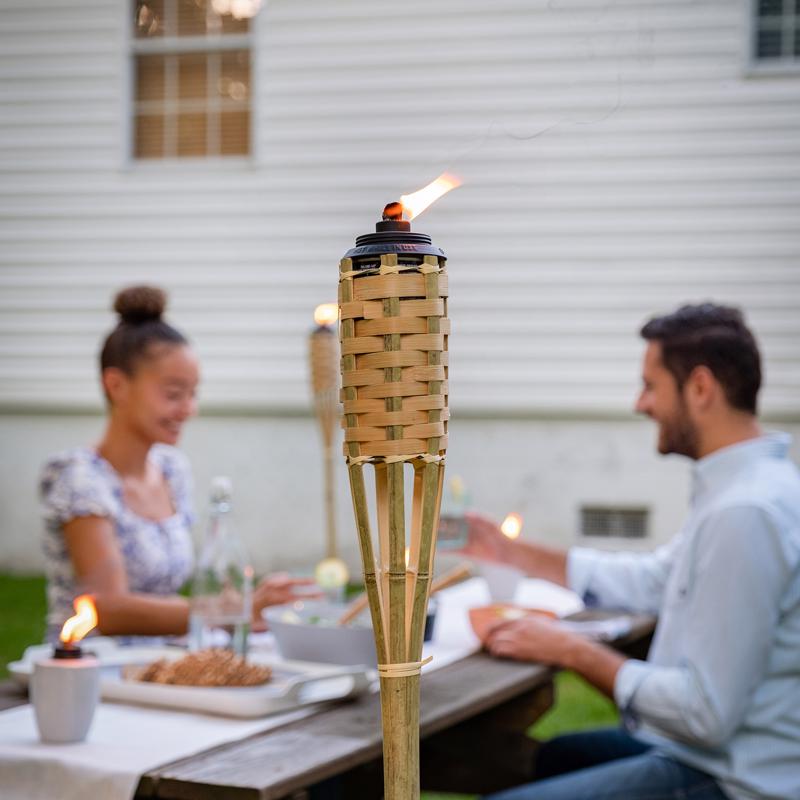 TIKI Easy Pour Brown Bamboo 57 in. Classic Weave Outdoor Torch