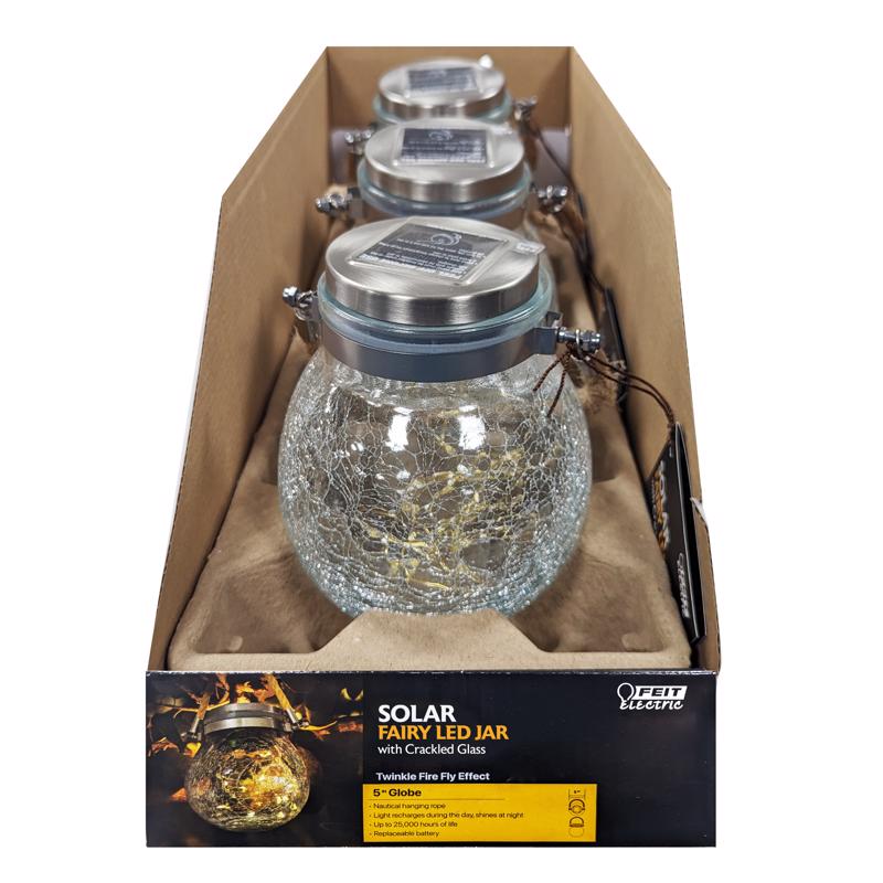 Feit Solar Fixtures 5 in. Solar Power Glass Round Bronze Crackle Jar w/Fairy Lights