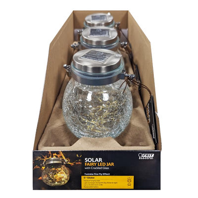 Feit Solar Fixtures 5 in. Solar Power Glass Round Bronze Crackle Jar w/Fairy Lights