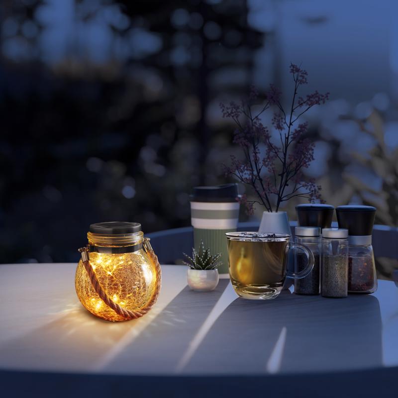 Feit Solar Fixtures 5 in. Solar Power Glass Round Bronze Crackle Jar w/Fairy Lights