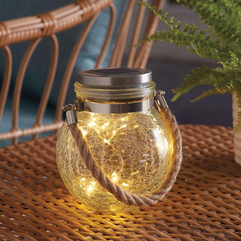 Feit Solar Fixtures 5 in. Solar Power Glass Round Bronze Crackle Jar w/Fairy Lights