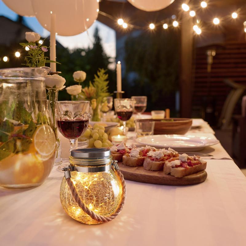 Feit Solar Fixtures 5 in. Solar Power Glass Round Bronze Crackle Jar w/Fairy Lights