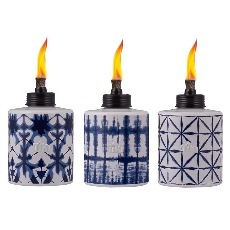 TIKI Blue/White Glass 5.75 in. Tiedye Tabletop Torch