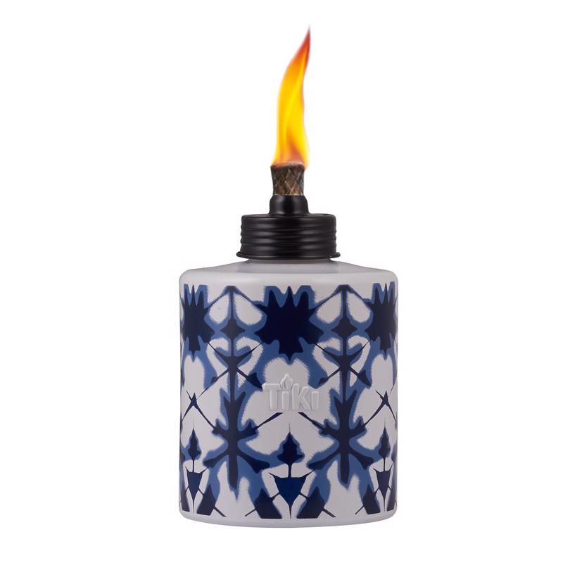 TIKI Blue/White Glass 5.75 in. Tiedye Tabletop Torch