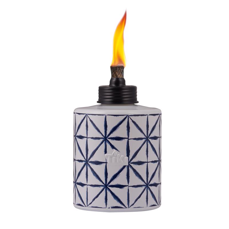 TIKI Blue/White Glass 5.75 in. Tiedye Tabletop Torch