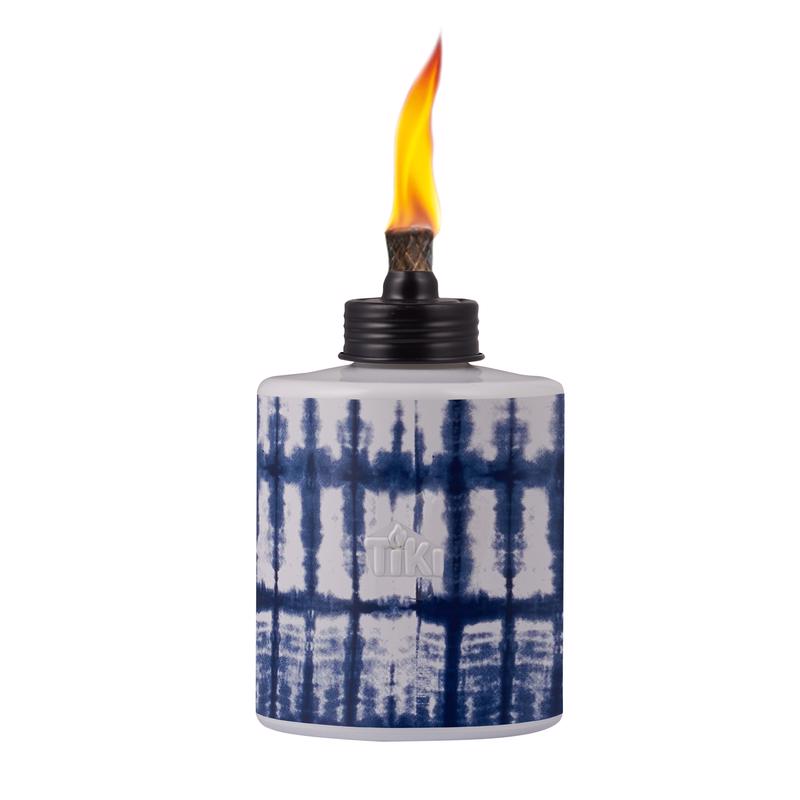 TIKI Blue/White Glass 5.75 in. Tiedye Tabletop Torch
